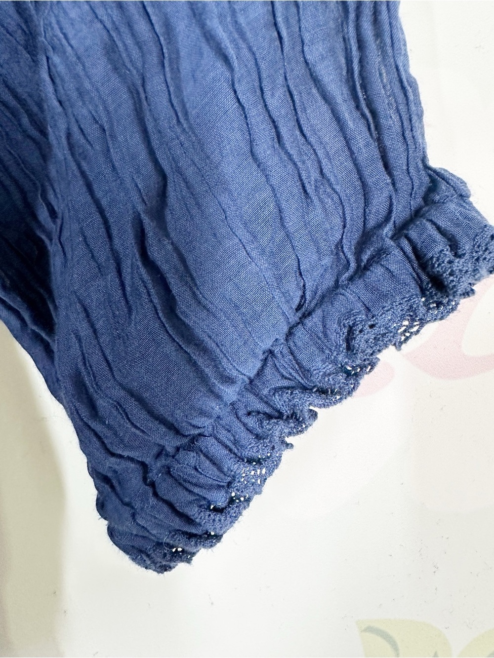 Sundance Navy Embroidered Peasant Floral Sleeve Silk Cotton Blend Blouse Top L - Picture 4 of 7
